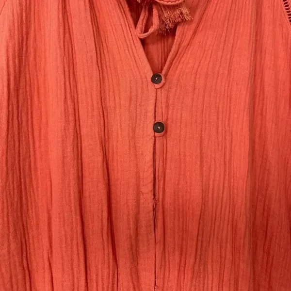 Knox Rose Peach Gauze Puff Sleeve Short Romper // Size XXL - Image 8