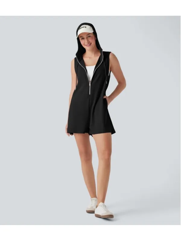 Halara Hooded Sleeveless Zipper Casual Jumpsuit with Pockets Size XL Black - Image 3