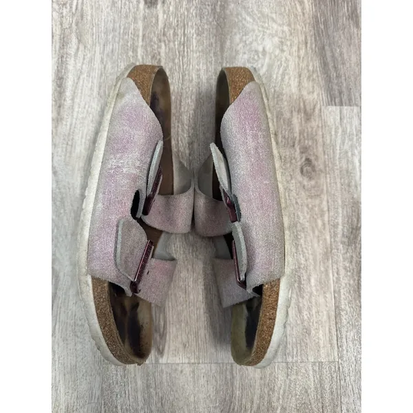 Birkenstock Arizona Metallic Pink Suede Two Strap Slide Sandals‎ Womens 38 - Image 4