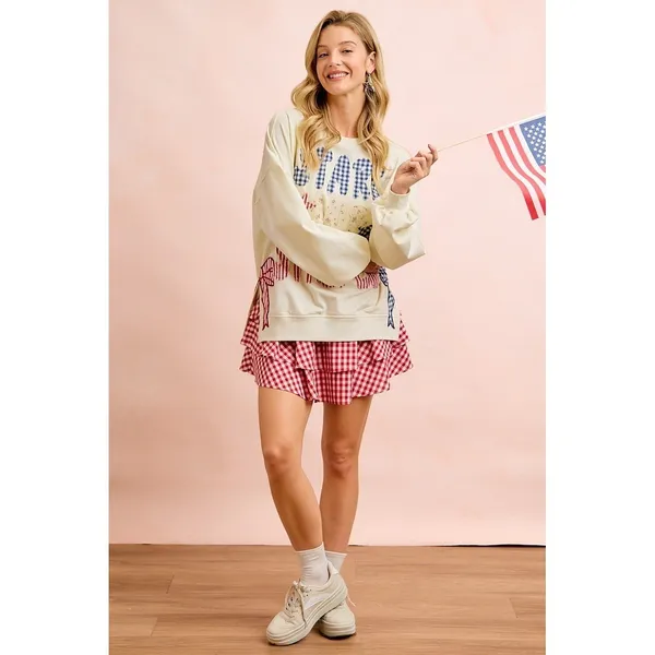 BiBi‎ 4th Of July Stars And Stripes Patches Sweatshirt - Cream - Small - Image 11