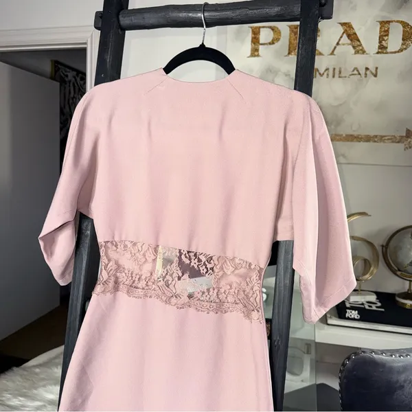 ASOS Blush Pink Lace Panel Mini Dress Open Back Soft Kimono Sleeves Womens 0 New - Image 7