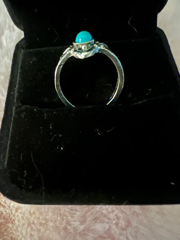 Beautiful Stainless Steel Bohemian Faux Turquoise and Silver Ring Size 7 - Image 2