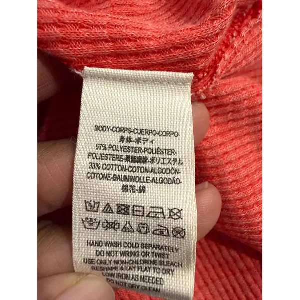 We The Free Free People Womens Small Coral Red Waffle Knit‎ Henley Thermal Top - Image 5