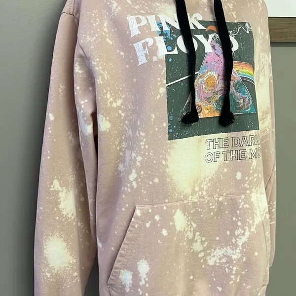 Pink Floyd Blush Pink Bleached Hoodie with Strings and Kangaroo Pocket- Large - Image 8