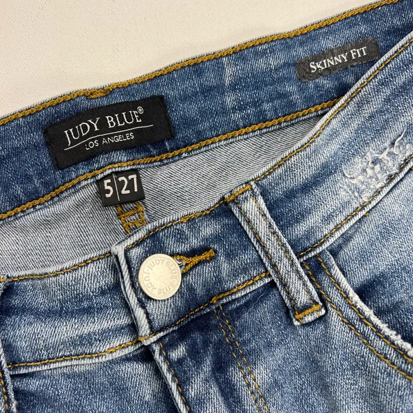 Judy Blue Mid Rise Skinny Fit Distressed Jeans Leopard Insets 8265MD Size 5/27 - Image 7