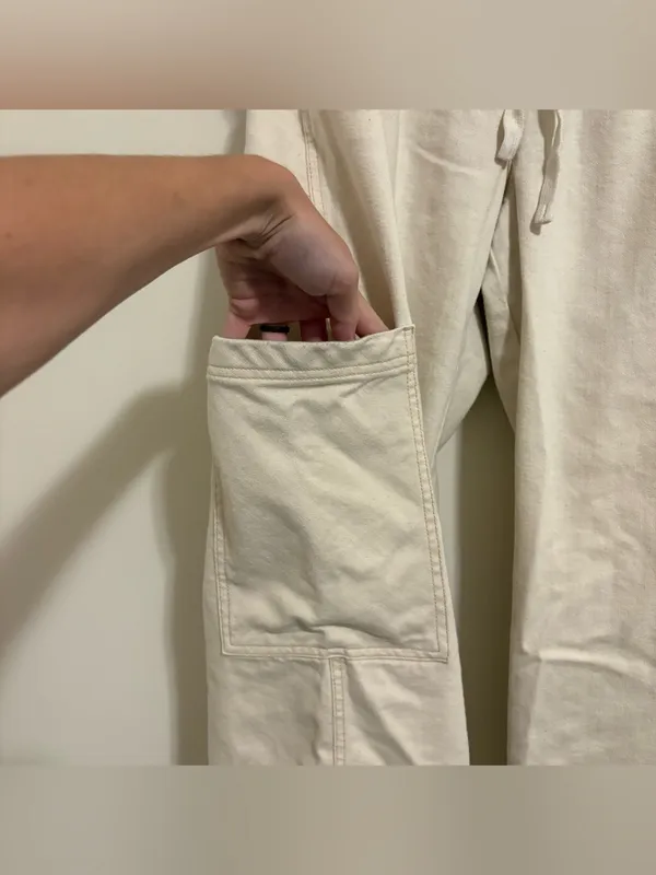 Aerie Cream Wide Leg Soft Cargo Pant size Large Short - Image 4