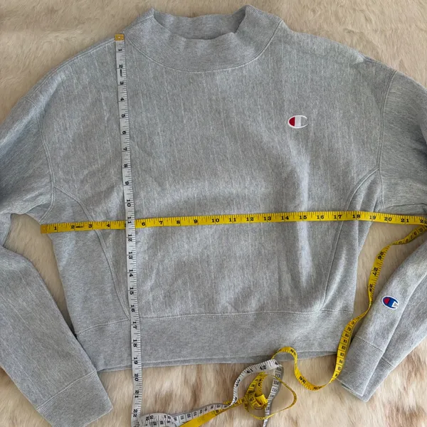 Champion Reverse Weave Mock Neck Cropped Sweatshirt Gray Women Small - Image 3