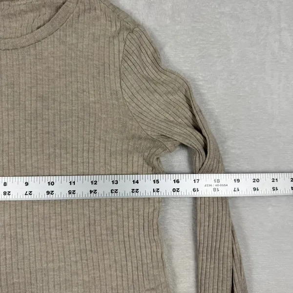 Reformation Womens Small Tan Ribbed Knit Long Sleeve Cropped Top Tencel Modal - Image 4