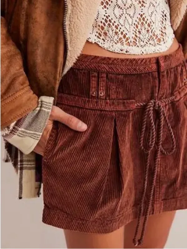 We The Free Corduroy Drawstring Skirt in Rust Free People - Image 2