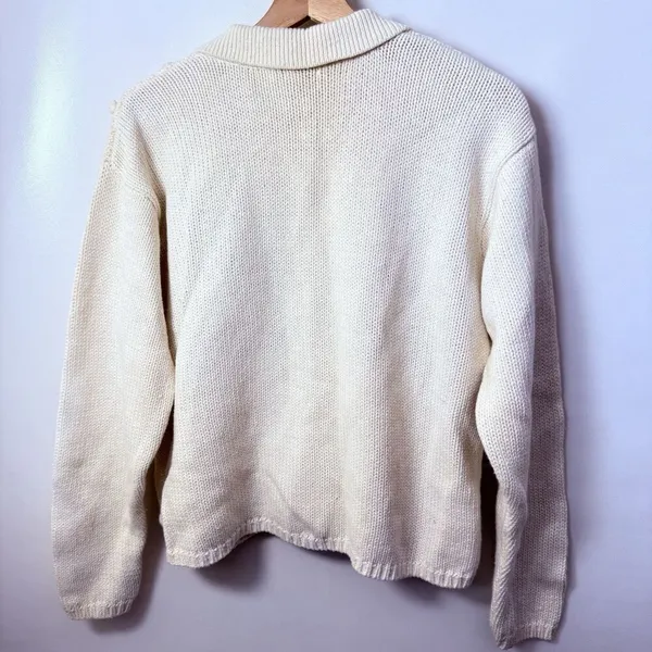 Vtg Wool Sweater Cardigan Womens L Chunky Ivory Cable Knit Cabincore Grandmacore - Image 2
