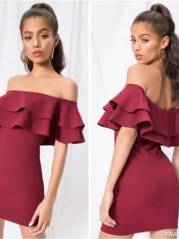 By The Way. Revolve Off the Shoulder Ruffle Mini Dress in Burgundy Size XXS‎ - Image 2