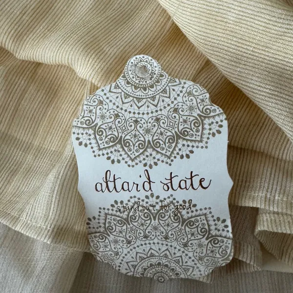 Altar'd State NWT Cottagecore Yellow Pinstripe Tiered Mini Dress L Coquette Romantic Whimsy - Image 5