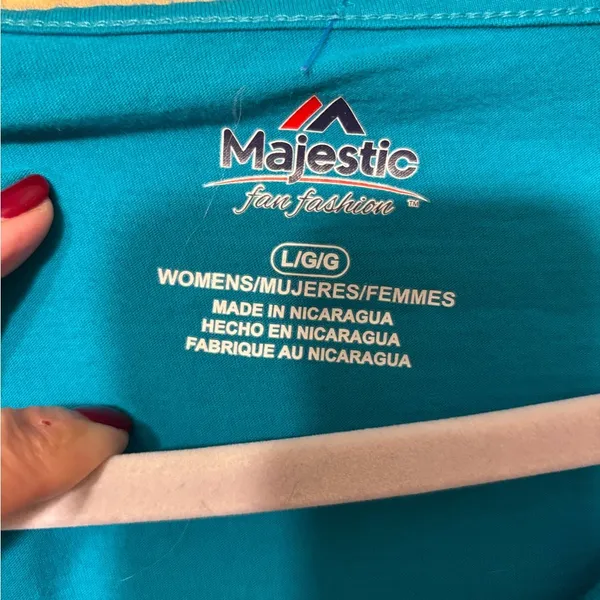 Women's Miami Dolphins Majestic Aqua/Orange Long Sleeve Lace-Up V-Neck T-Shirt l - Image 5