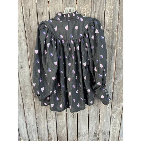 Tuckernuck Corrigan Blouse Black Pink Blurred Dot Fil Coupe size L - Image 7
