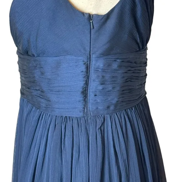 ML Monique Lhuillier Dress Women 6 Navy Blue‎ Chiffon Pleated Fit And Flare Gown - Image 7