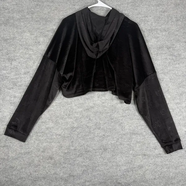 Juicy Couture Size-L Velour Rhinestone Logo Hoodie Sweatshirt Black Y2K - Image 2