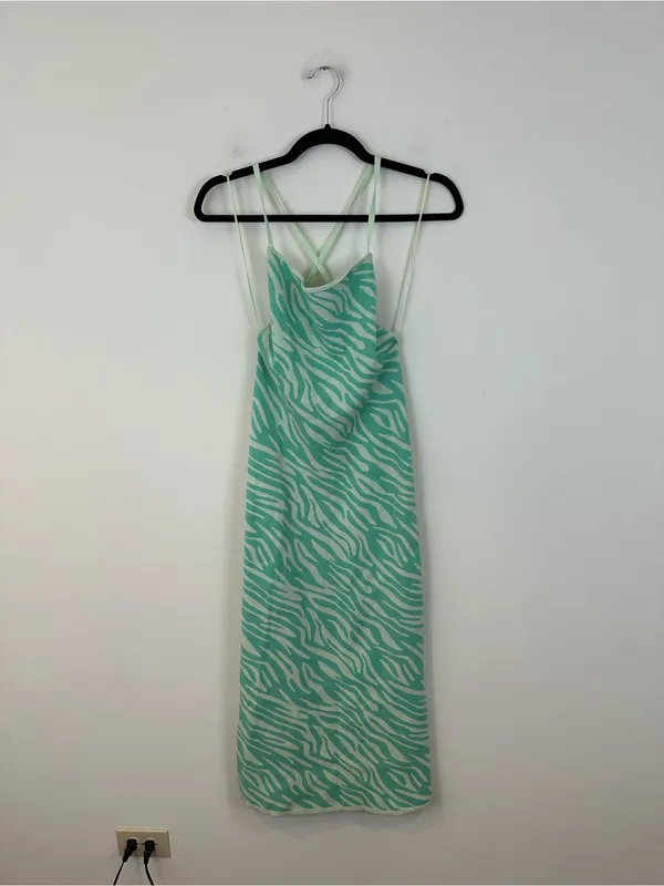 Zara Mint Green Zebra Knit Slip Dress with Strappy Back Size Small Women's - Image 2