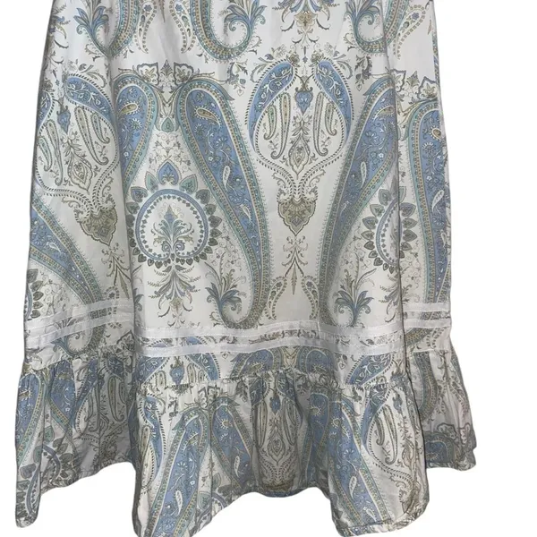 Y2k split cotton Flirty light blue paisley skirt ruffle hem ribbon Trim detail - Image 5