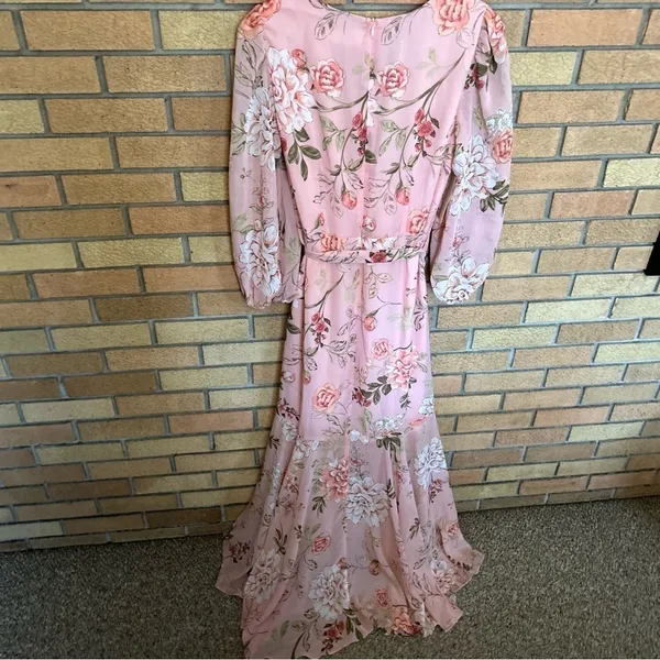 NWT Eliza J Women's Long Sleeve Surplice Floral Foil Print Chiffon Dress Size 10 - Image 4