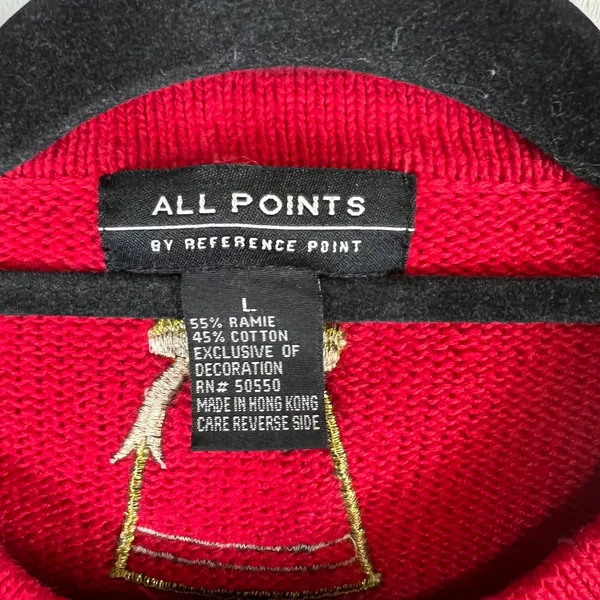 All Points Red Christmas Cardigan Sweater‎ Gold Bells Beaded Snowflakes Large - Image 4
