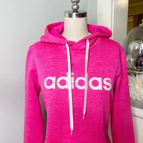 Adidas Pink Fleece Hooded Sweatshirt Size Small - Image 3