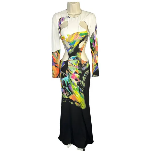 Jovani Womens size 0 Designer Cutout Prom Evening Miami Colorful Maxi Dress Rare - Image 2