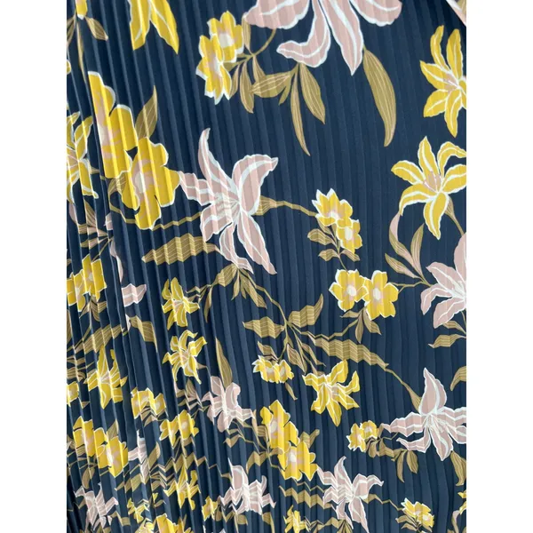 LOFT Pleated Maxi‎ Skirt XL Dusty Blue Yellow Floral Elastic Waist Accordion - Image 11