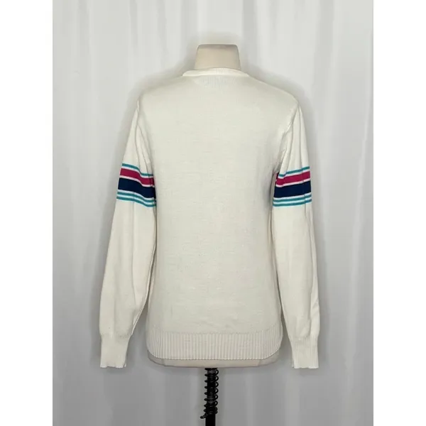 Vintage MEISTER White Stripe Sleeves Sweater Pullover Knit Sporty Outdoors Small - Image 6