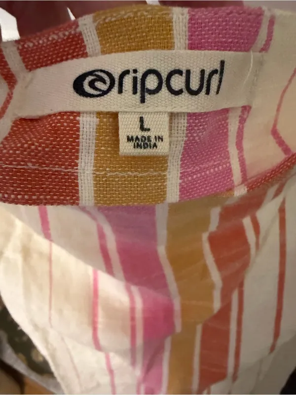 Rip Curl Coastal Stripe Linen Blend Midi Dress Large Beach Vacation - Image 2