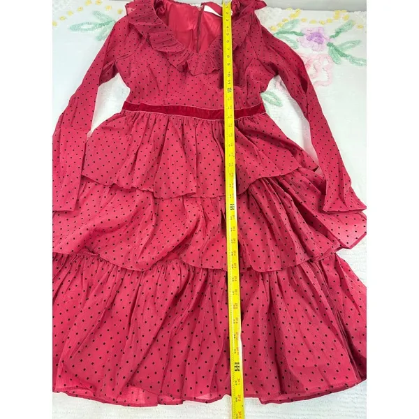 Rachel parcell Women's Red‎ Black Polka Dot Long Sleeve Tiered Ruffle Dress 8 - Image 2