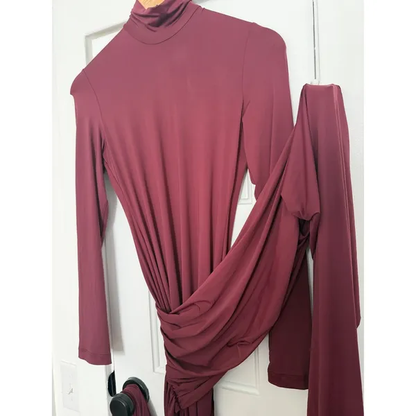 Bardot Alix Maxi Long Sleeve Turtleneck Draped Sash Ruched tie front dress US 6 - Image 10