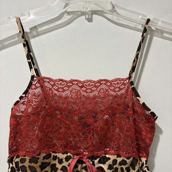 Bisou‎ Bisou Michele Bohbot Ruffle Cami Top Blouse Y2K Small Red Lace Animal - Image 4