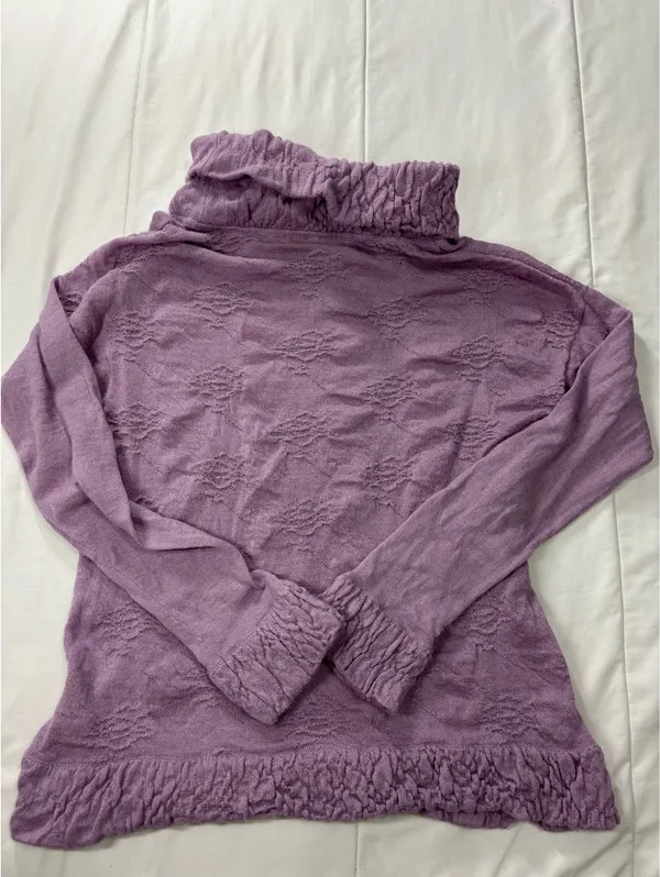 Kuna 100% luxury baby Alpaca cowl neck sweater top purple/lilac/Lavender ruffle textured knit Size S - Image 7