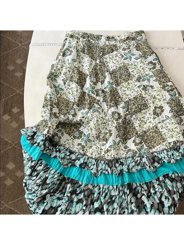 Anthropologie Raga Floral Patchwork Cotton Boho Earth Tones Maxi Skirt M $185 - Image 6