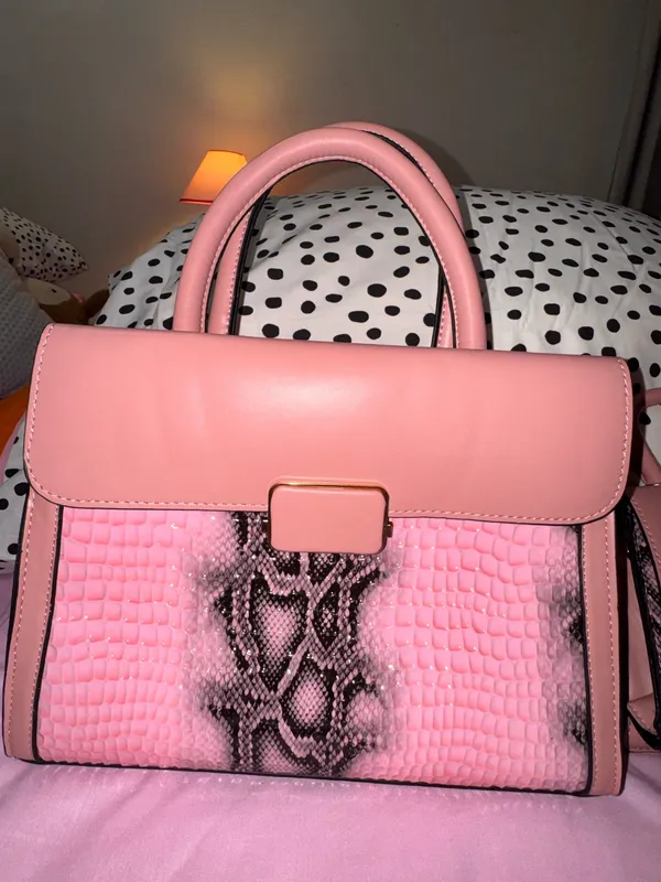 Pink faux leather snake print purse duo - Image 5