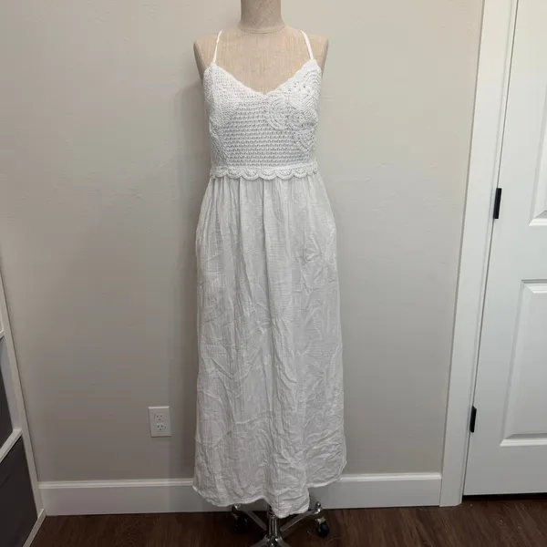 Universal Threads Small Crochet Trim Maxi Sundress Halter Gauze Beachy Resort - Image 3