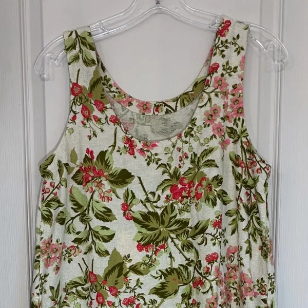 Laura Ashley Linen Blend‎ Floral Shift Dress Scalloped Hem Pink Green M - Image 12