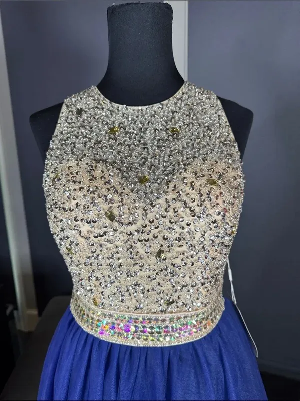 Women’s Embellished Sequin Beaded Bodice Royal Blue Tulle Party Dress Size 2 NWT - Image 2