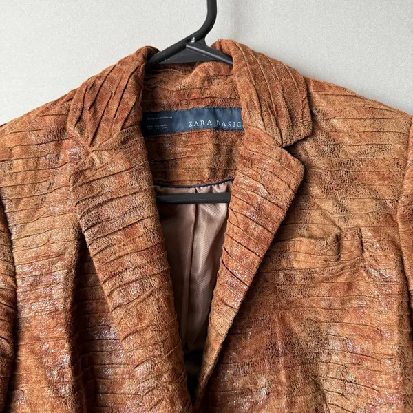 Zara sz XS‎ brown faux leather basic blazer - Image 2