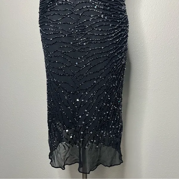 Vintage Scala Black Fully Beaded 100% Silk Whimsigoth Midi Evening Dress Wedding - Image 6
