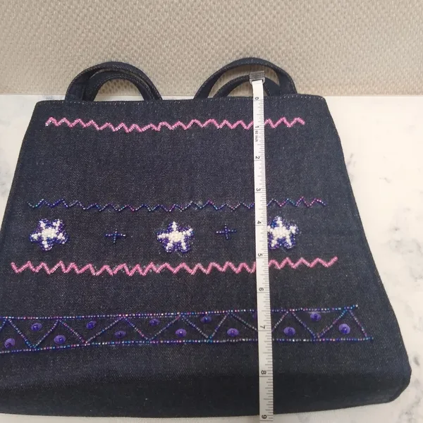 Vintage 90s Beaded Denim Shoulder Bag Blue - Image 8