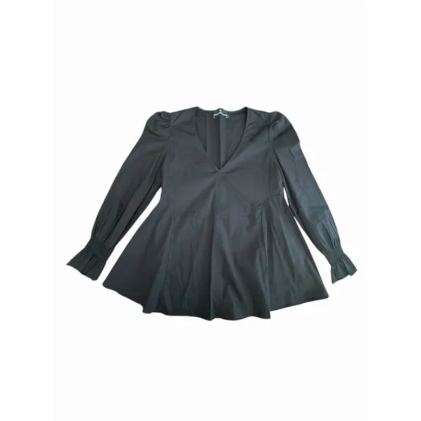 Pomander Place Tuckernuck XS Black Poplin Easton Blouse Ruffle Sleeve #KKK1-3 - Image 3