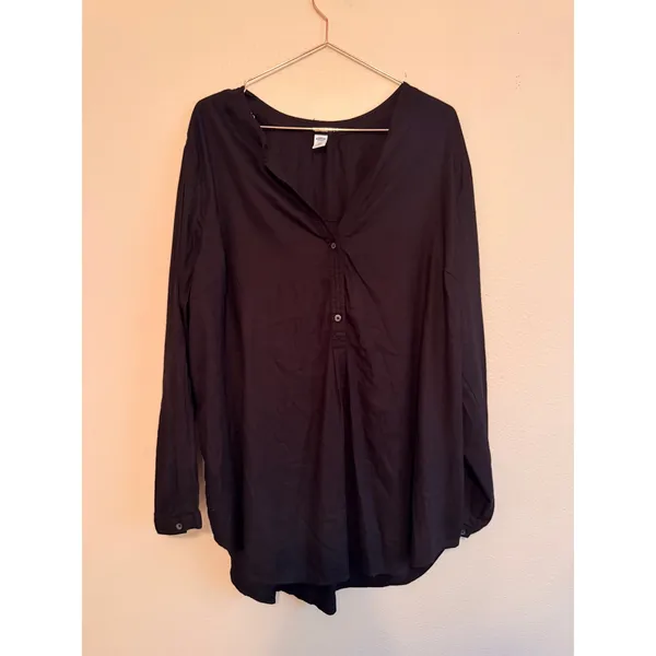 Old Navy Tunic Top Women XXL Black Henley V-Neck Long Sleeve Casual Blouse - Image 2