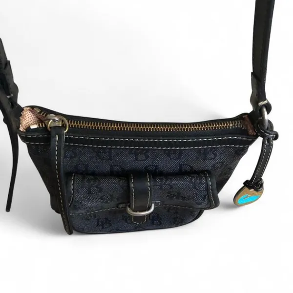 DOONEY & BOURKE Dark Grey Canvas Leather Trims Small Crossbody Bag - Image 5