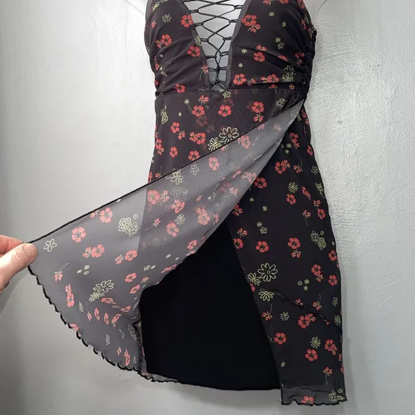Urban Outfitters Mini Dress Juniors Size Small Black Floral Mesh Y2K Whimsigoth - Image 6