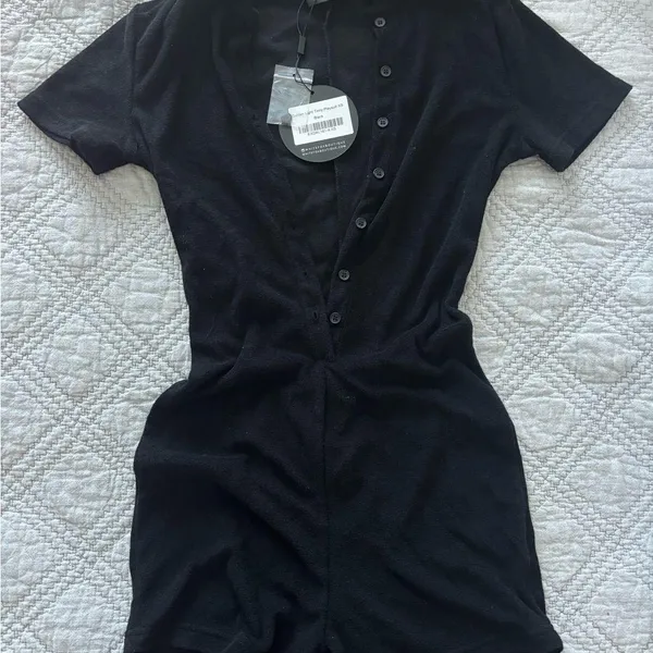 White Fox Boutique Golden Light Terry Playsuit - Black - Image 5
