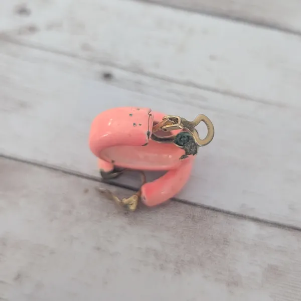 Vintage Clip On Earrings Retro Hoops Peach Like Tone - Paint Chipping & Tarnish - Image 4