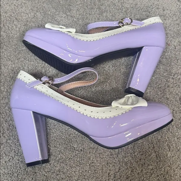Women’s Purple Chunky Heel Mary Jane Pumps Cute Bow Round Toe Size 8 NEW - Image 14
