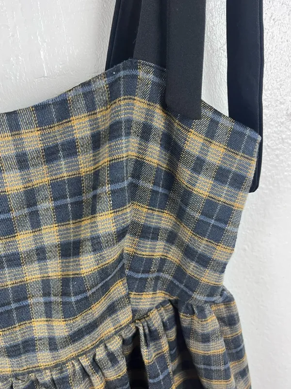 CIDER Brown Tartan Plaid Tie Shoulder Straps Back Zipper Closure Dress Medium - Image 6