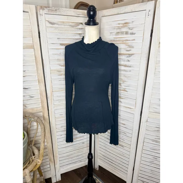 INTIMETELY FREE PEOPLE Womens XL Make It Easy Thermal Top Lettuce Trim Navy Blue - Image 14